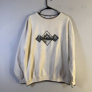 VTG 90s Golf Embroidered Sweatshirt Adult XL Beige Crewneck M&C Sportswear Stain